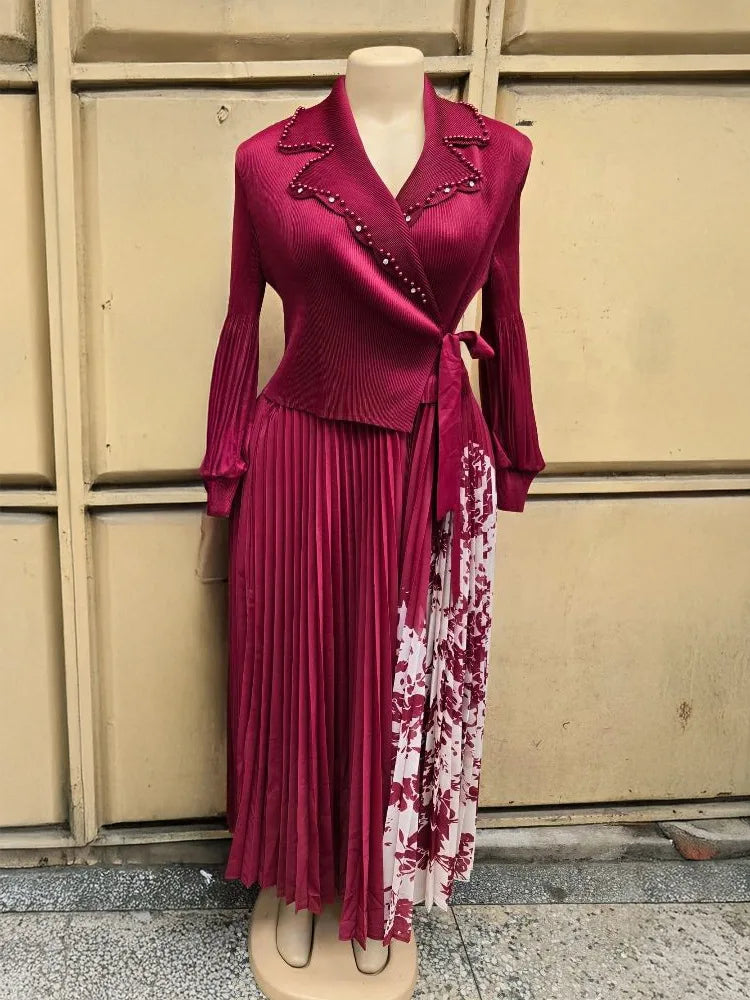 Lapel Bubble Sleeve Lace-up Women's Dress