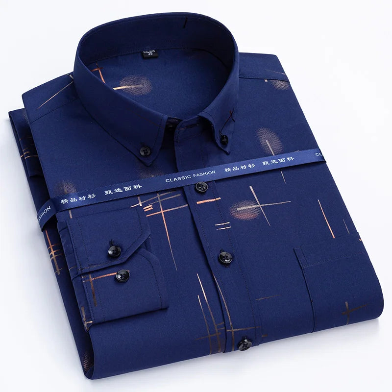 Anti-wrinkle Business Casual Print Thin Plaid Soft Slim Fit