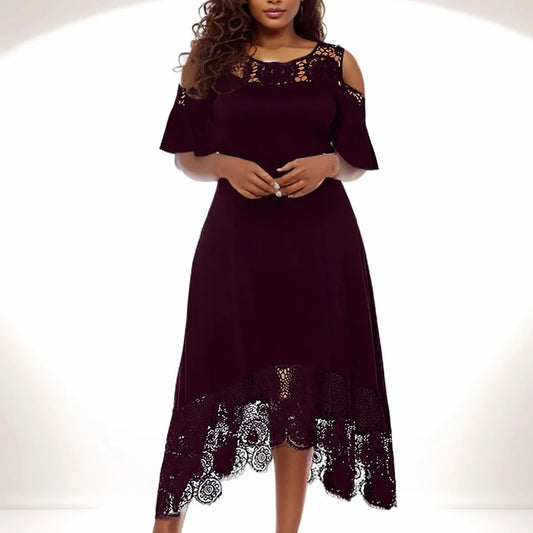 Party Dress Women Elegant Classy Plus Size Summer Round-Neck Off Shoulder Lace Short Sleeve Wedding Guest Dresses