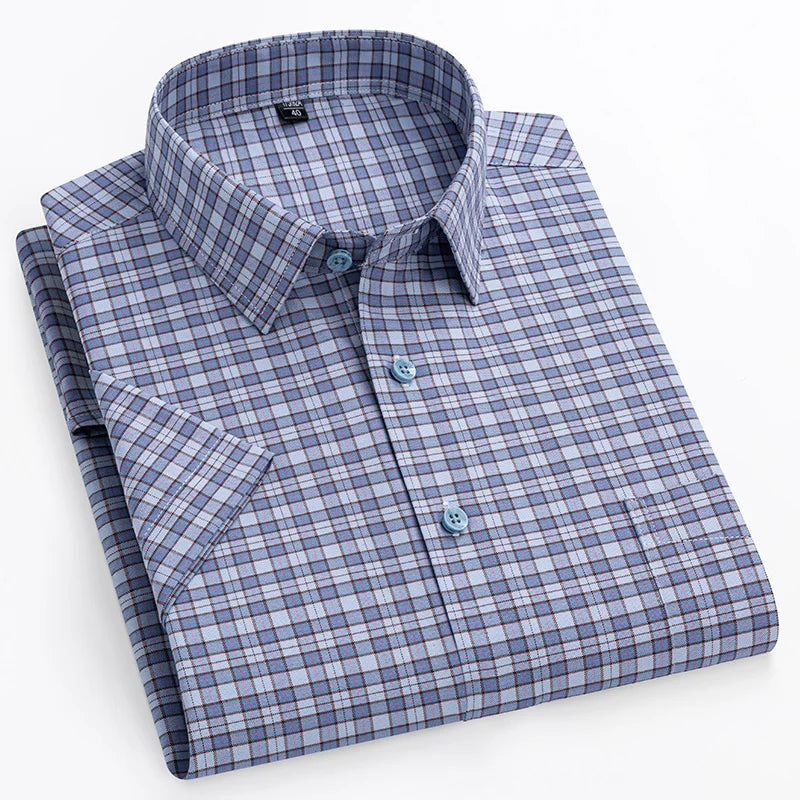 cotton oxford short sleeve shirts men slim fit formal shirt soft plaid office