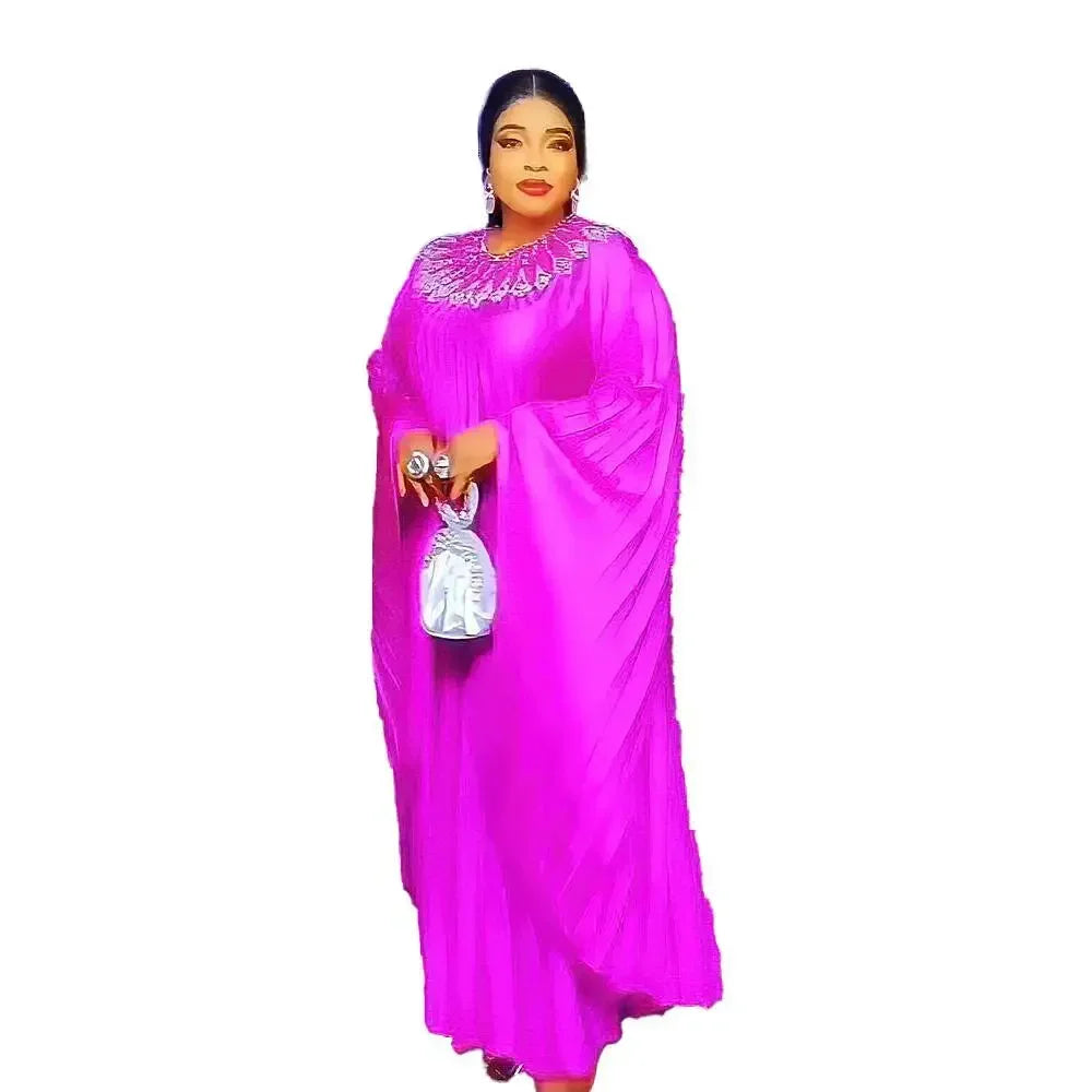 Denicy Plus Size Dresses Long Sleeve Pleated Long Maxi Free SIZE
