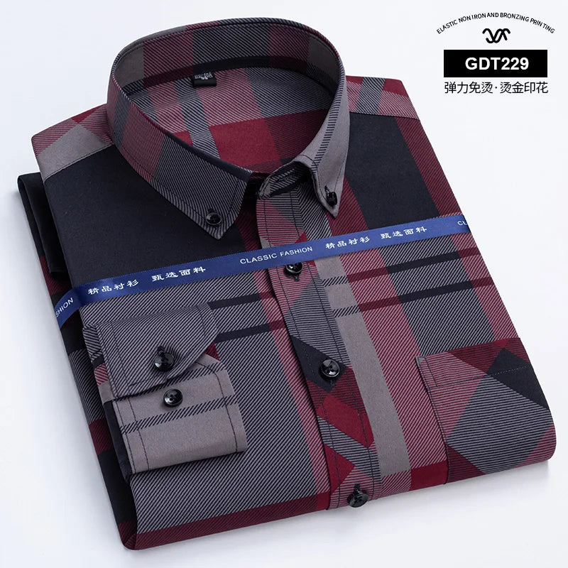 Anti-wrinkle Business Casual Print Thin Plaid Soft Slim Fit