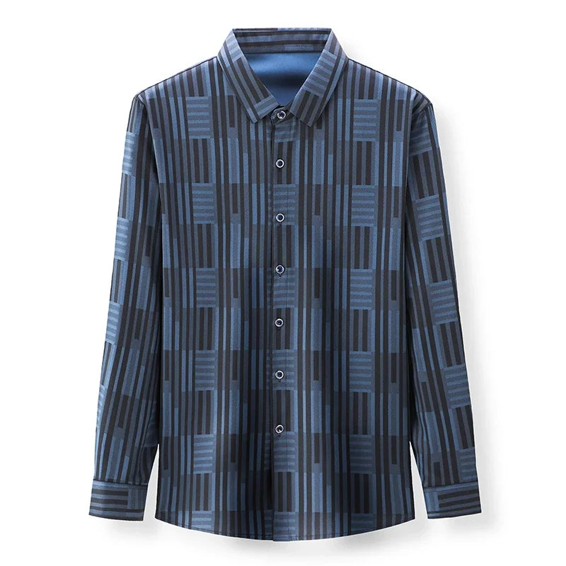 Casual Printed Long Sleeved Lapel Shirt Wrinkle Free Top