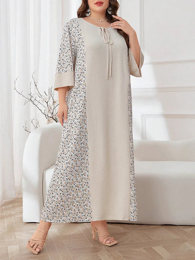 Women's Elegant Floral Prints Long Sleeve Round-Neck Maxi Casual Shift Dress