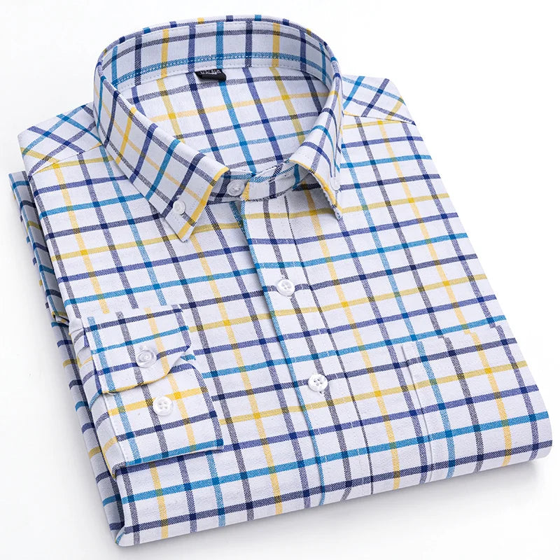 Oxford Men Striped Plaid Shirts