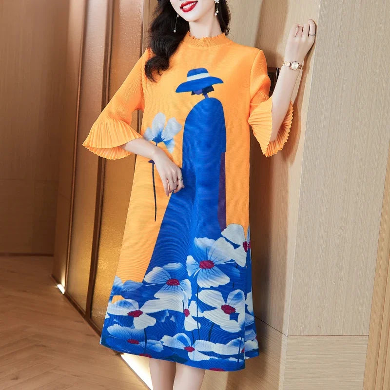 Printed French Dress Beautiful Dress Loose Free Size Women's Clothing