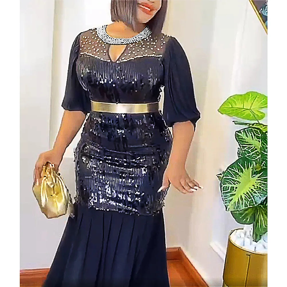Woman Sequins Wedding Evening Gown Bodycon Maxi Long Dress