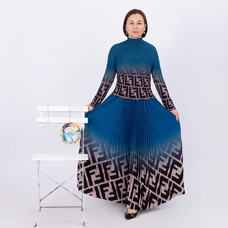 Pleated Suit Loose Top Women's High Waist Two-Piece Oversize skirt Suit