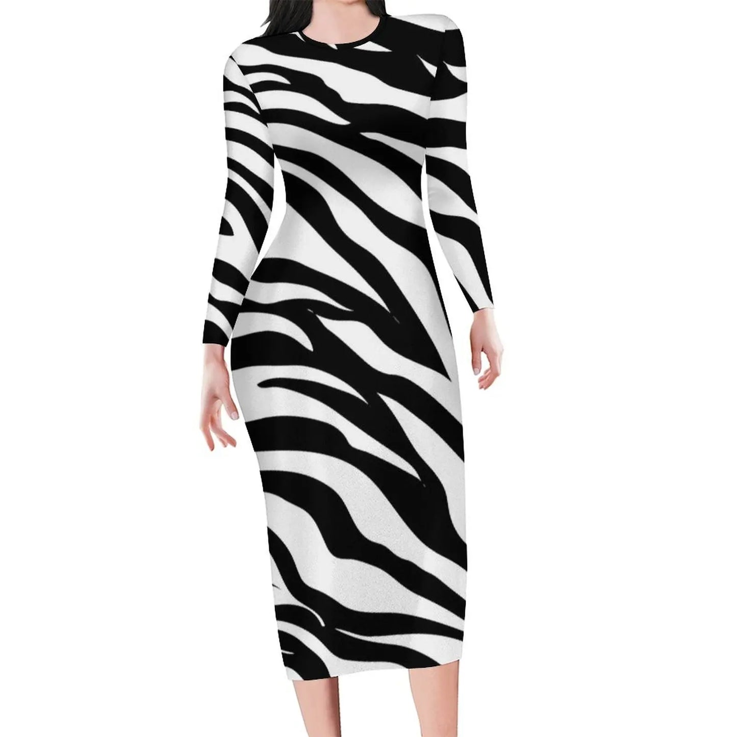 Colorful Zebra Dress Long Sleeve Vintage Dresses Summer Ladies Streetwear Bodycon Dress