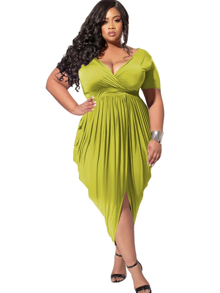 Elegant Dresses Women Short Sleeve V Bodycon Ladies Plus Size Dresses