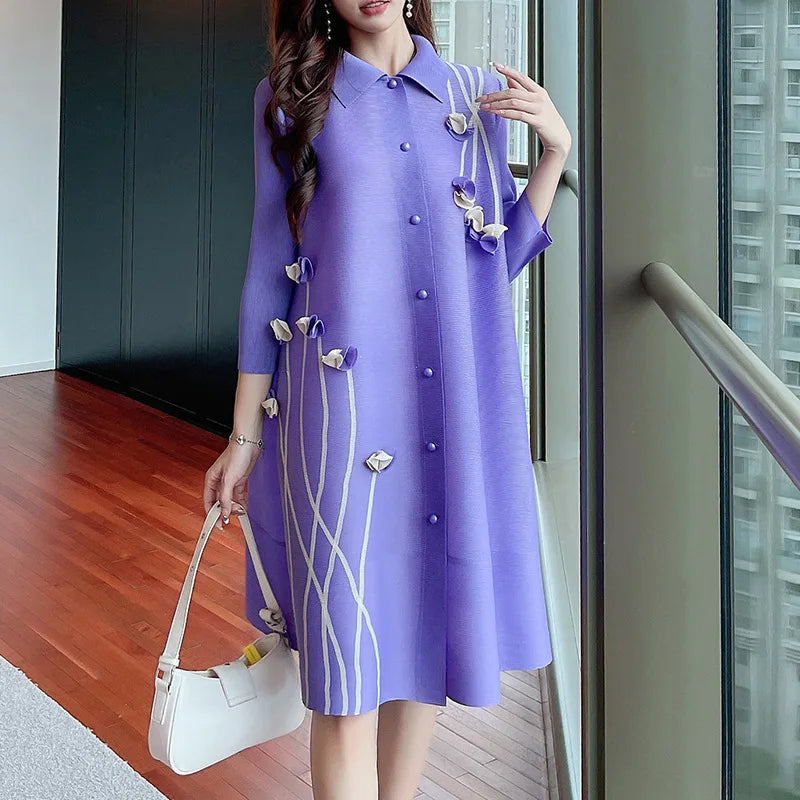 Pleated Women's Spring Cardigan Dress Pleated Dress