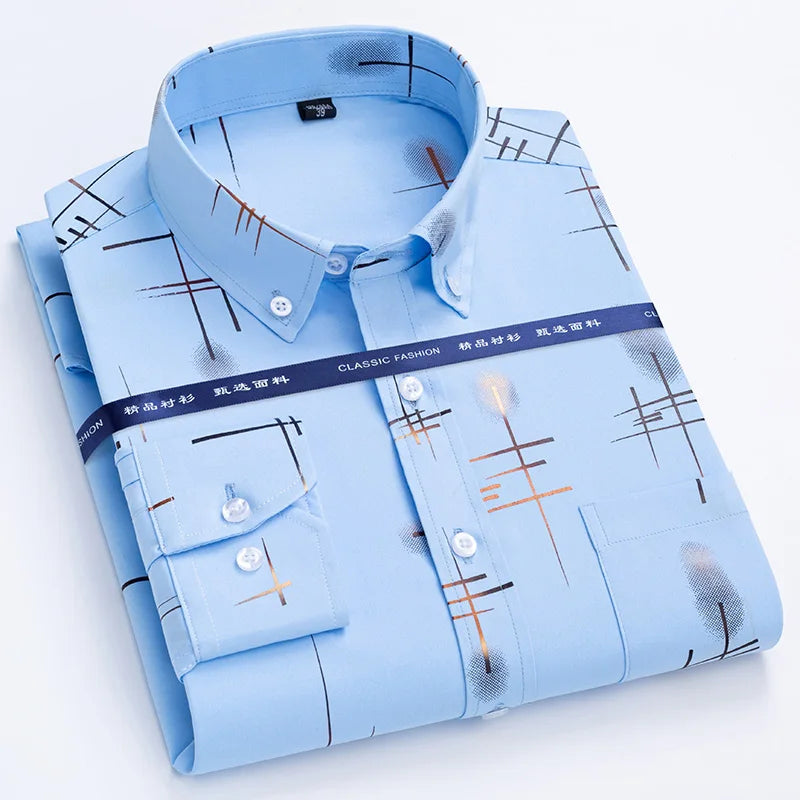 Anti-wrinkle Business Casual Print Thin Plaid Soft Slim Fit