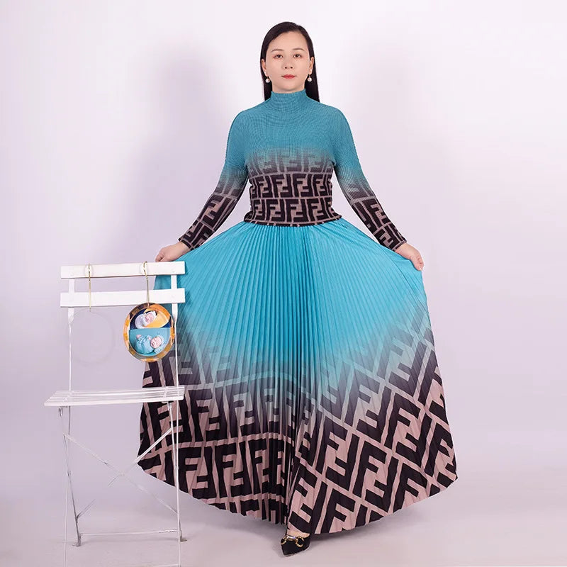 Pleated Suit Loose Top Women's High Waist Two-Piece Oversize skirt Suit