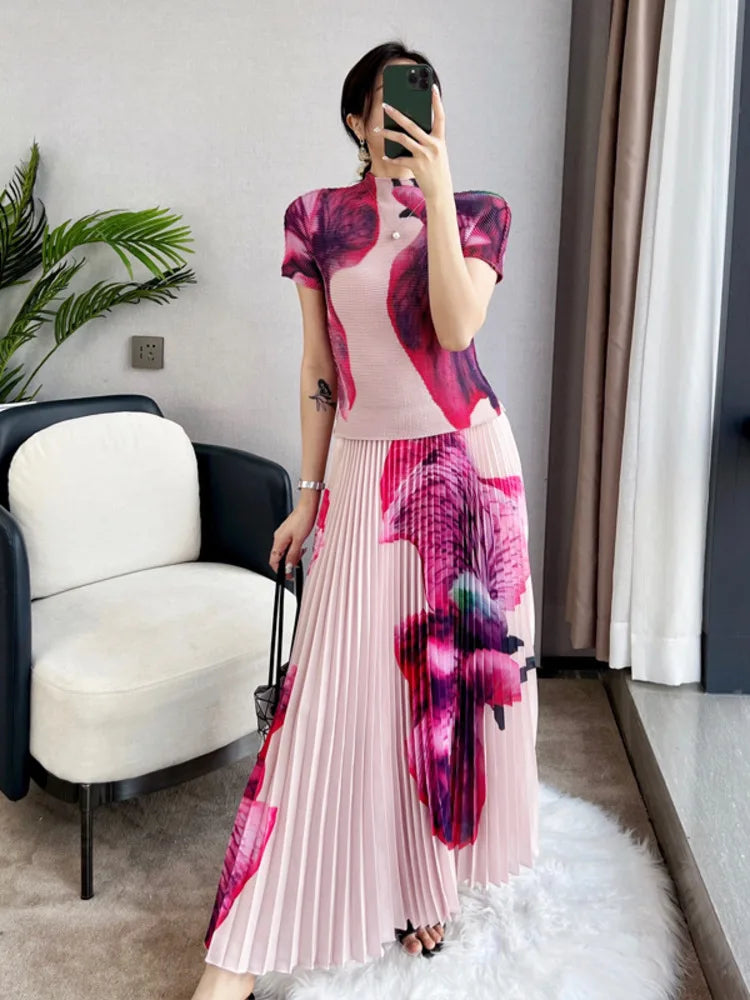 Pleated Suit Loose Top Women's High Waist Two-Piece Oversize skirt Suit