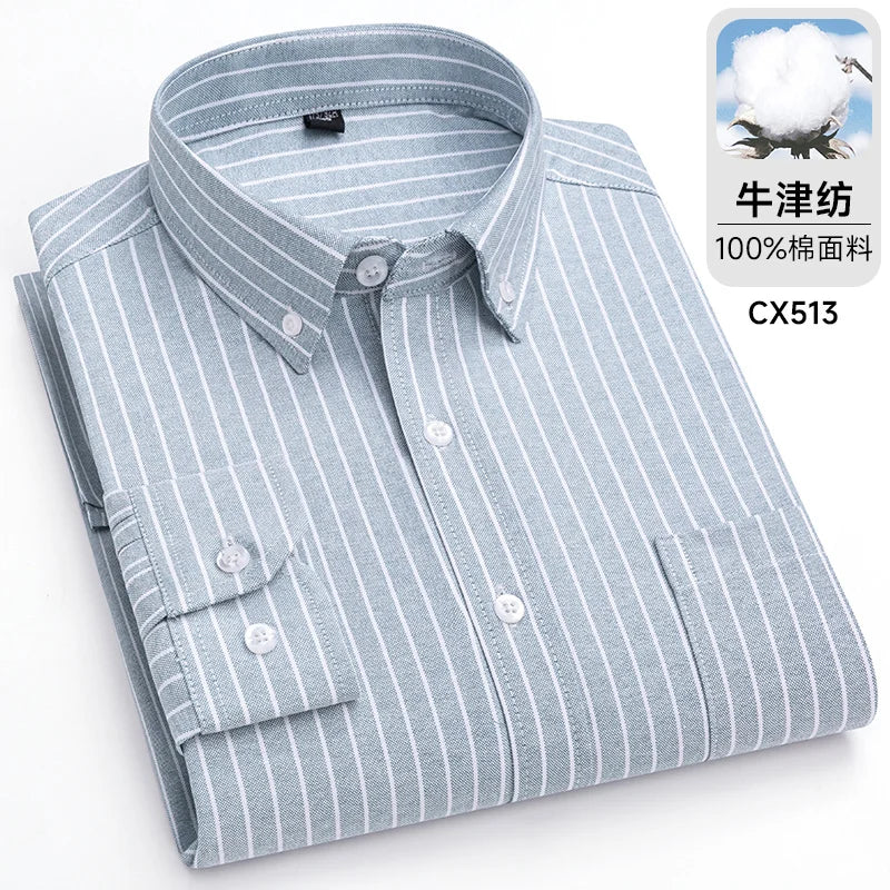 Oxford Men Striped Plaid Shirts