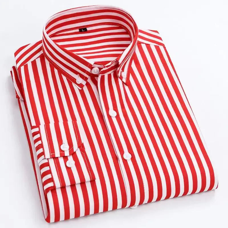 Men's Casual Shirts Classic Black White Striped Long Sleeve Shirts