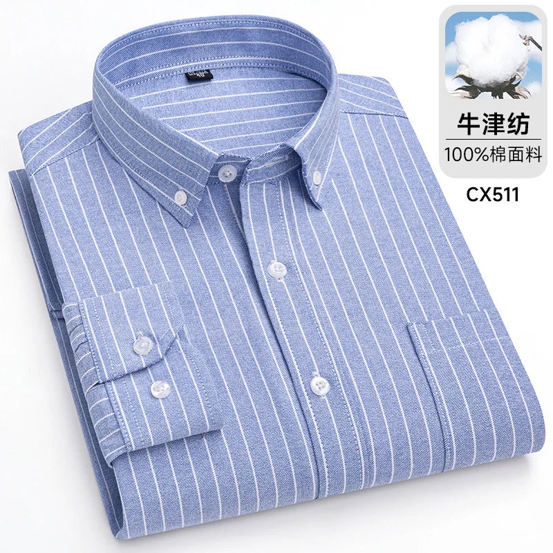 Oxford Men Striped Plaid Shirts