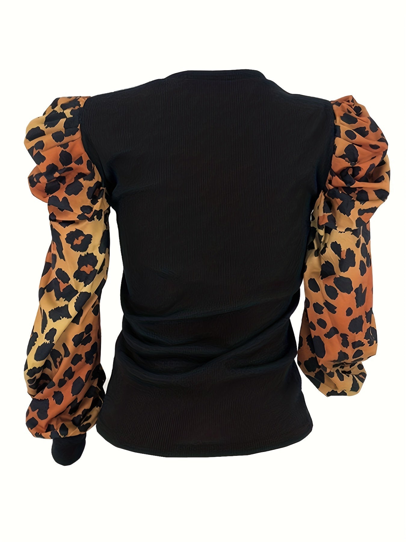 Leopard Print Crew Neck T-Shirt Puff Sleeve Women's Clothing-Elegant Fashion Styles