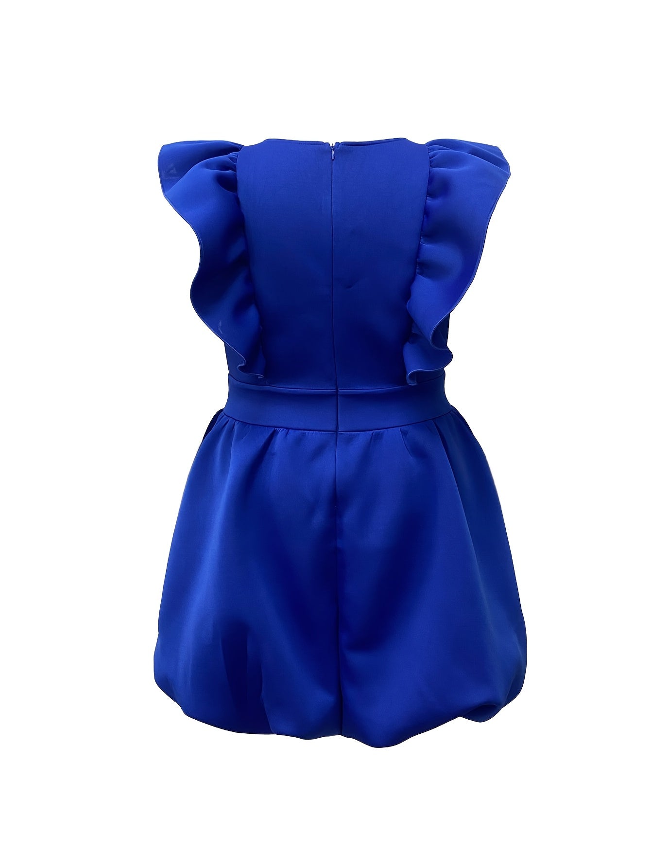 Plus Size Women's Casual V-Neck Ruffled Sleeve Dress Flowy A-Line Solid Blue Elegant Party-Elegant Fashion Styles