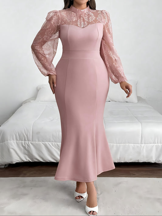 Elegant Midi Tunic Dress Stand Collar Long Regular Sleeves Trapeze Hem Loose Fit-Elegant Fashion Styles