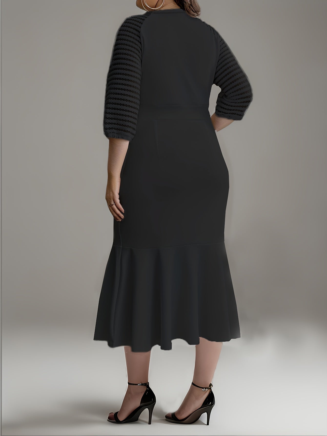 White Plus Size Womens Elegant Midi Mermaid Dress Half Sleeve Crew Neck-Elegant Fashion Styles