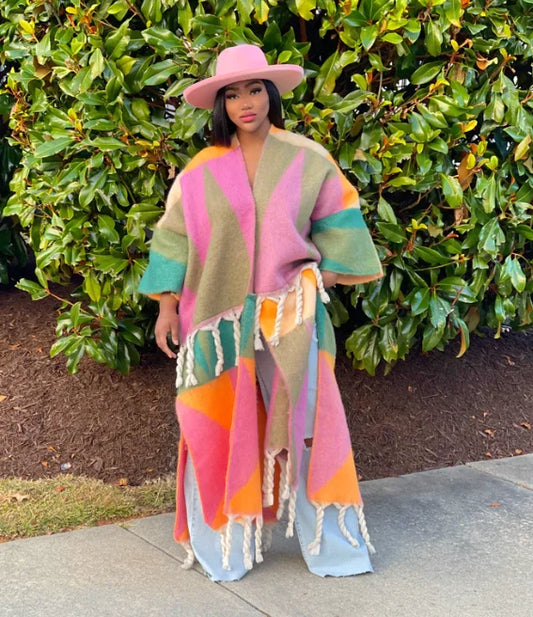 Fuzzy Long Cardigans Oversized Multicolor Women Coat