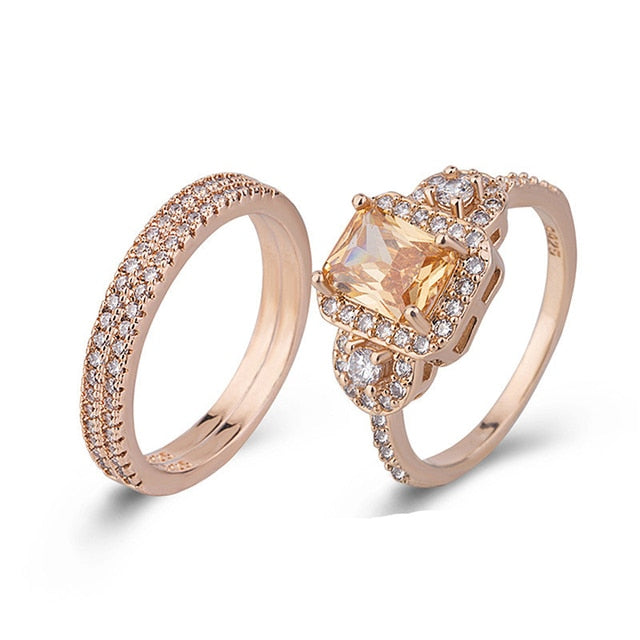 2 Carat Round Morganite Ring Set For Woman Jewelry Wedding Engagement Gifts