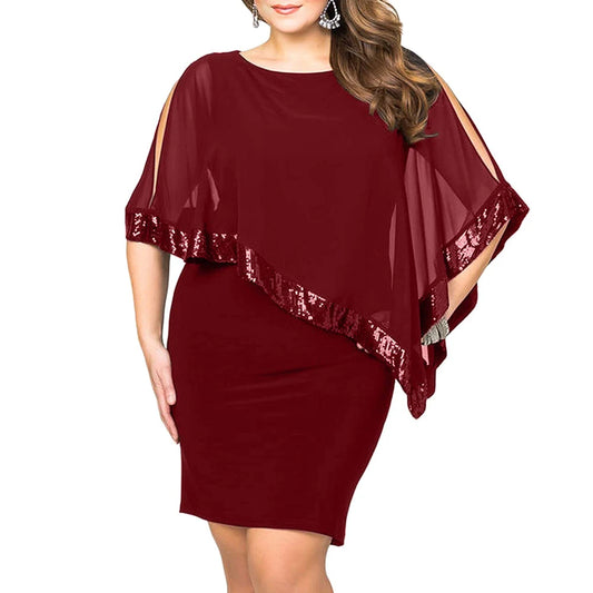 Plus Size Summer Dress Women Asymmetric Chiffon Strapless Sequins Dresses Party