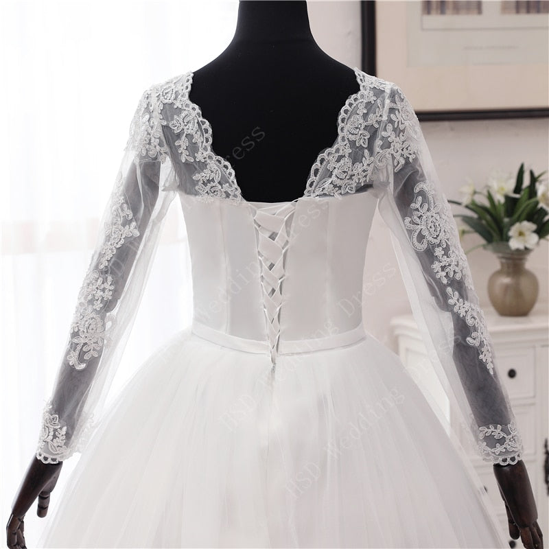 New Spring Lace Appliques Wedding Dresses Long Sleeve Vestidos De Novia 2022 White V-Neck Princess Bride Wedding Gowns Plus Size