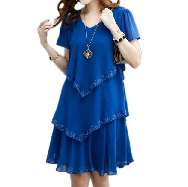 woman Loose Short sleeve Ruffles Chiffon dress Plus Size woman clothing
