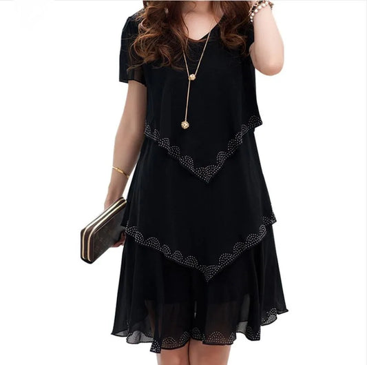 woman Loose Short sleeve Ruffles Chiffon dress Plus Size woman clothing