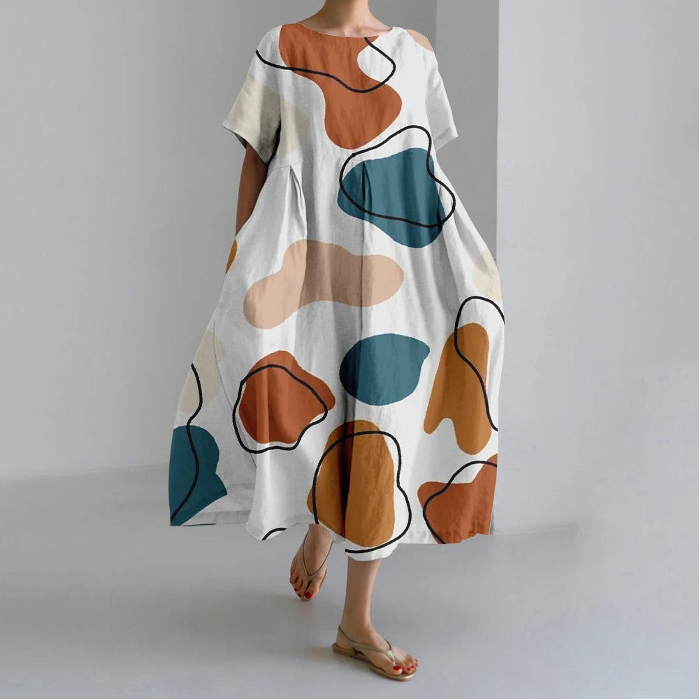 Summer Vintage Ethnic Printed Women Oversized Casual Loose Vacation Dress