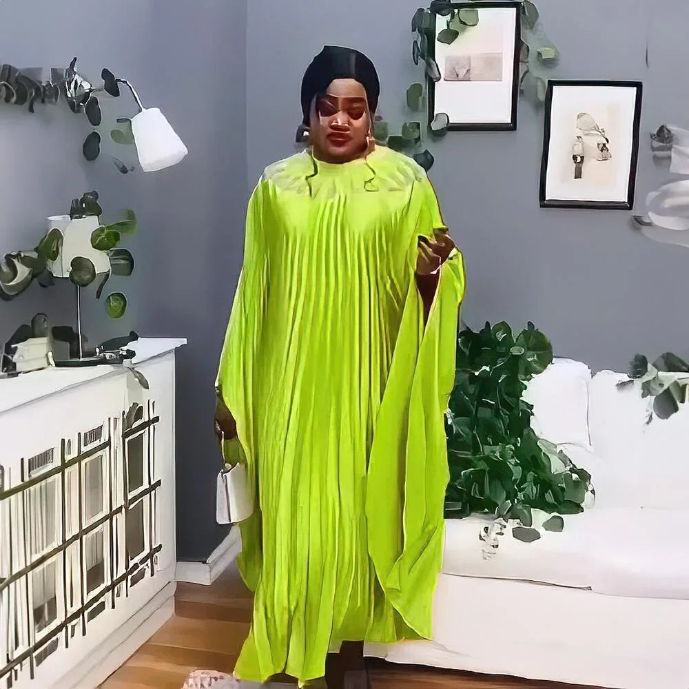 Denicy Plus Size Dresses Long Sleeve Pleated Long Maxi Free SIZE