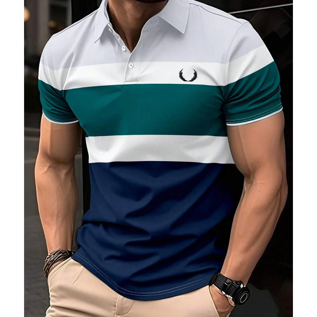 Mens striped summer short sleeved lapel  polo shirt business