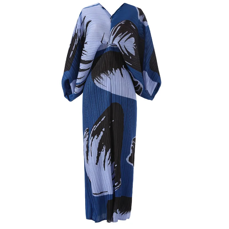 Free Size pleated  dress women bat sleeve long women's dress