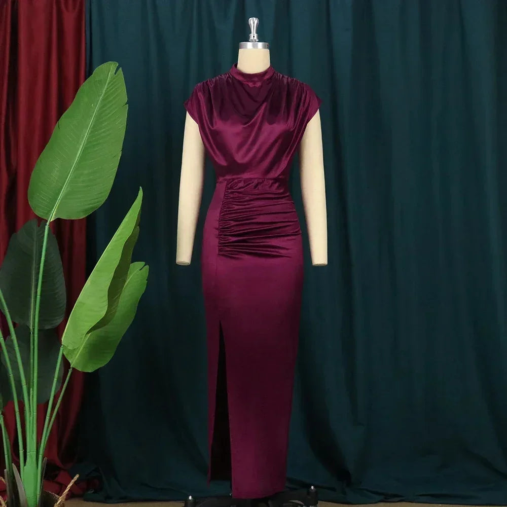 Burgundy Dresses Bodycon Long Prom Slit Evening Birthday Party Cocktail Outfits