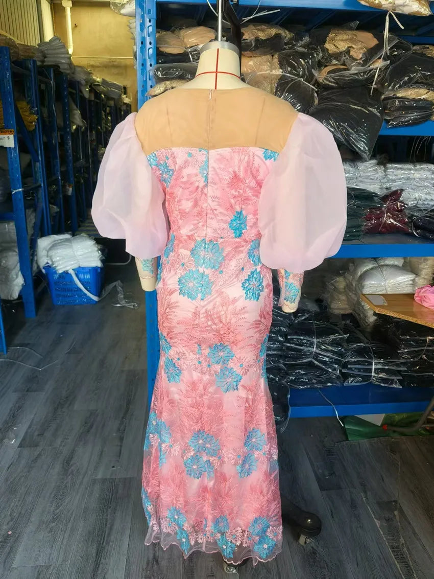plus size women's Long floor-length pink dress evening fishtail skirt Denicy
