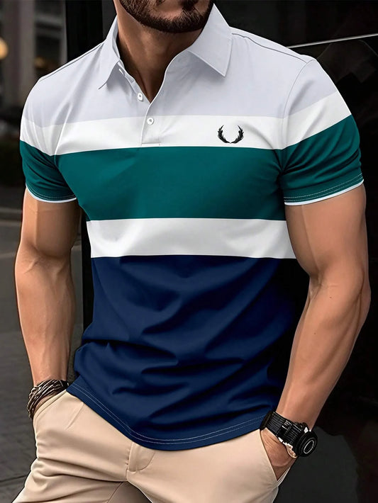 Mens striped summer short sleeved lapel  polo shirt business