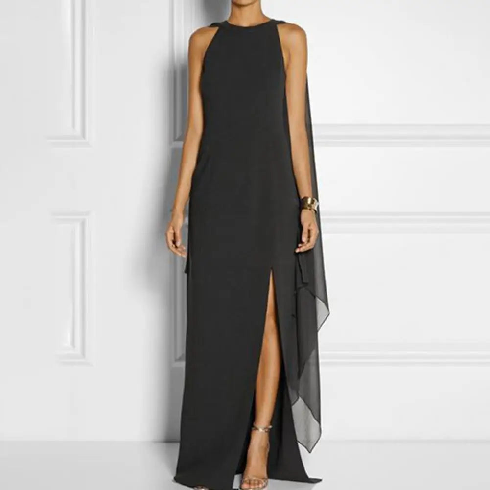 Women Gown Dress Chiffon Maxi Dress  Irregular Shawl Party Gown