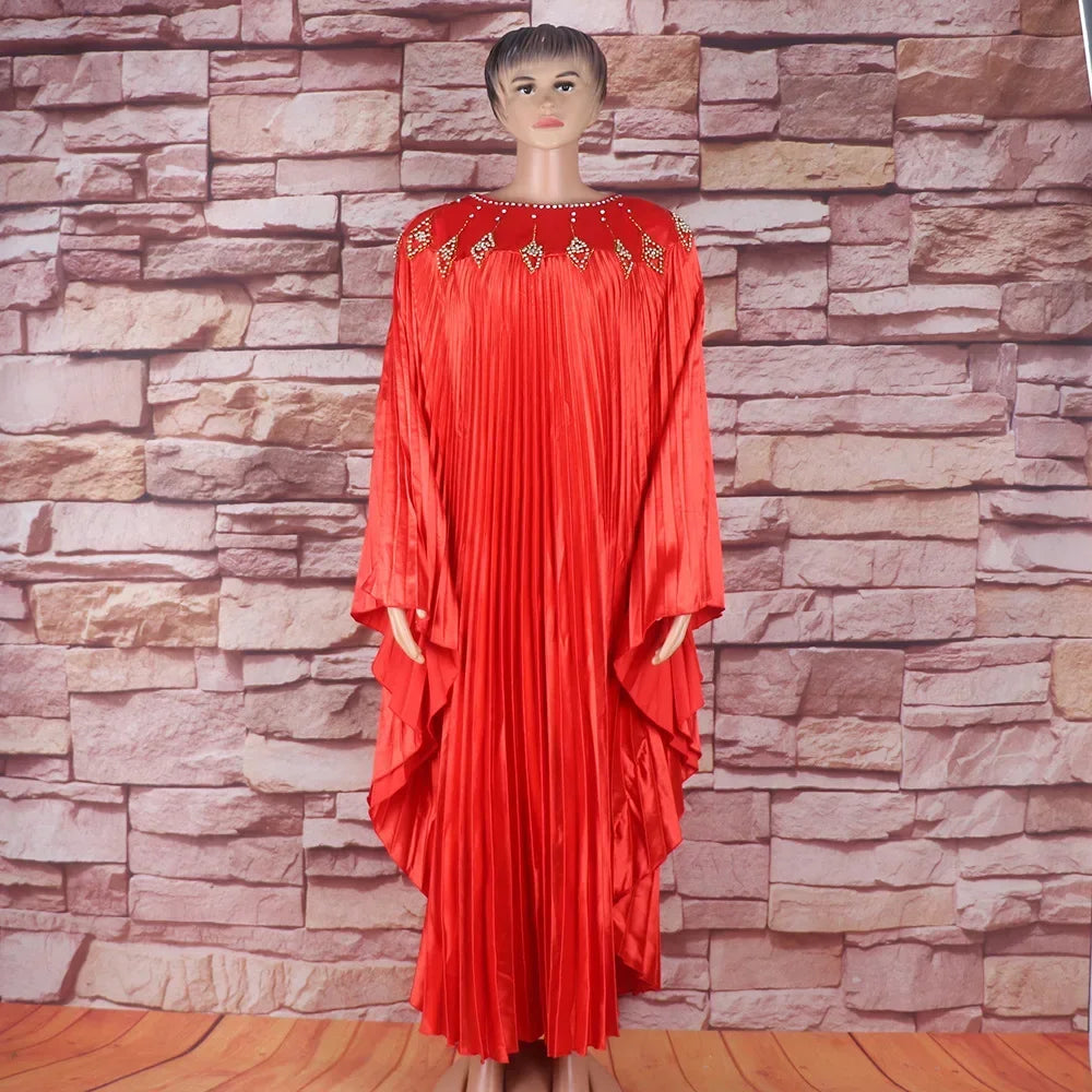 Denicy Plus Size Dresses Long Sleeve Pleated Long Maxi Free SIZE