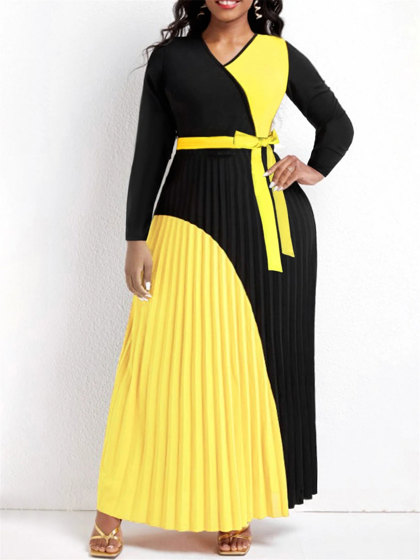 Elegant Fall Maxi Dresses Bandage  Pleated A Line Dress