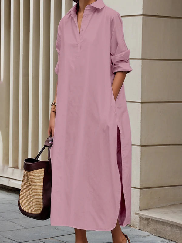 Fall Spring Women's Shirt Robe Dress Lapel Loose Casual Maxi Dresses