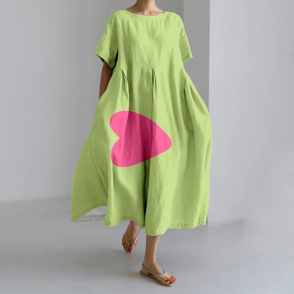 Summer Vintage Ethnic Printed Women Oversized Casual Loose Vacation Dress
