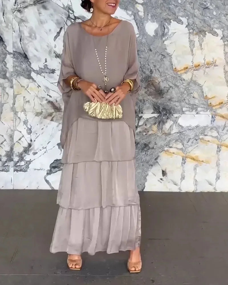 Women's Elegant Long Dress Fashion Round Neck Bat Sleeves Plus Size