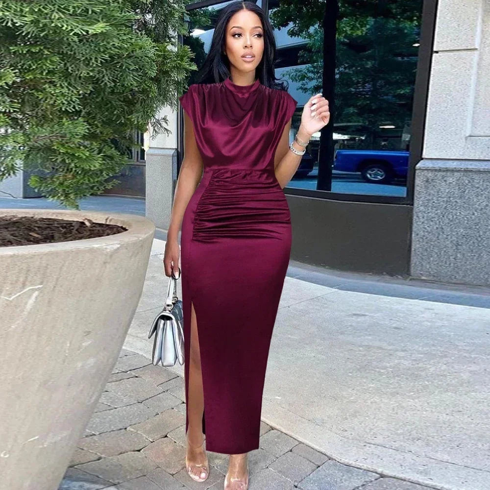 Burgundy Dresses Bodycon Long Prom Slit Evening Birthday Party Cocktail Outfits