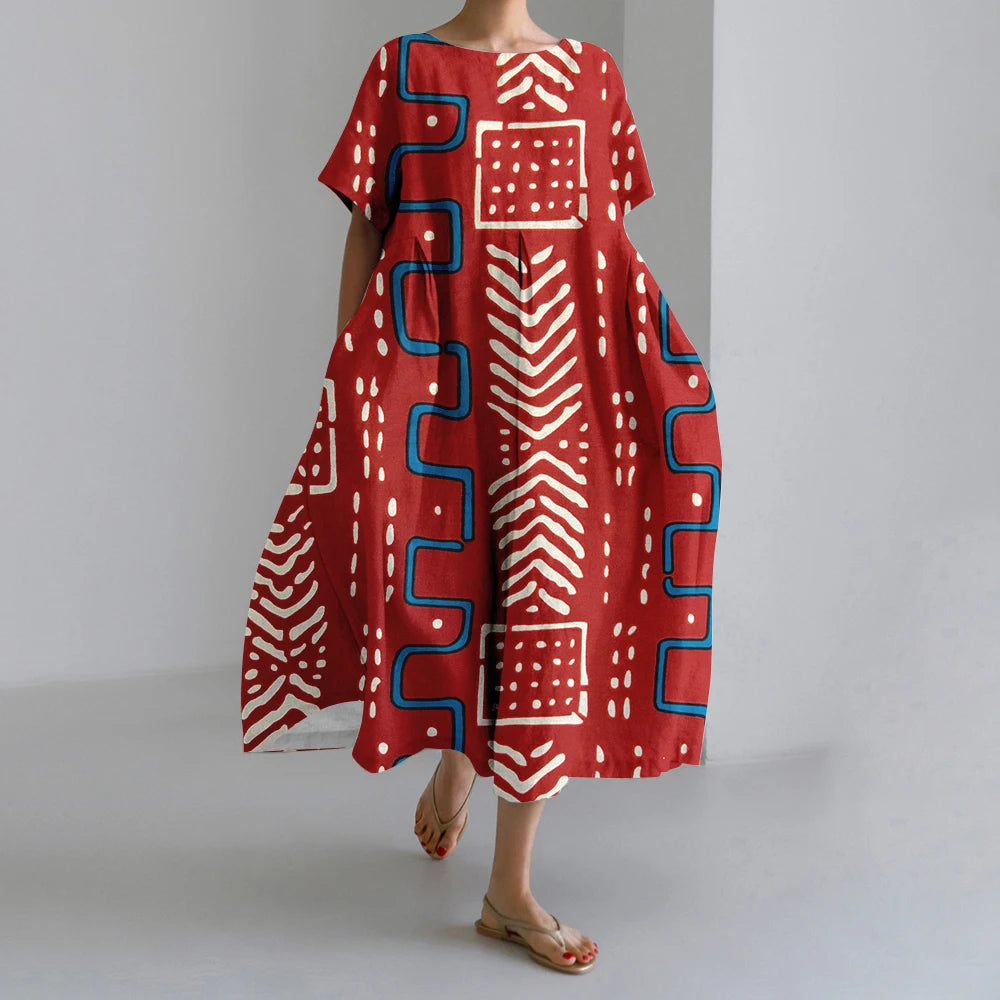 Summer Vintage Ethnic Printed Women Oversized Casual Loose Vacation Dress