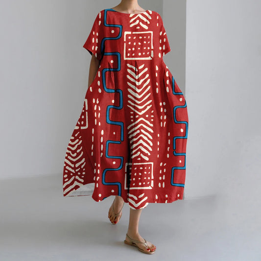 Summer Vintage Ethnic Printed Women Oversized Casual Loose Vacation Dress
