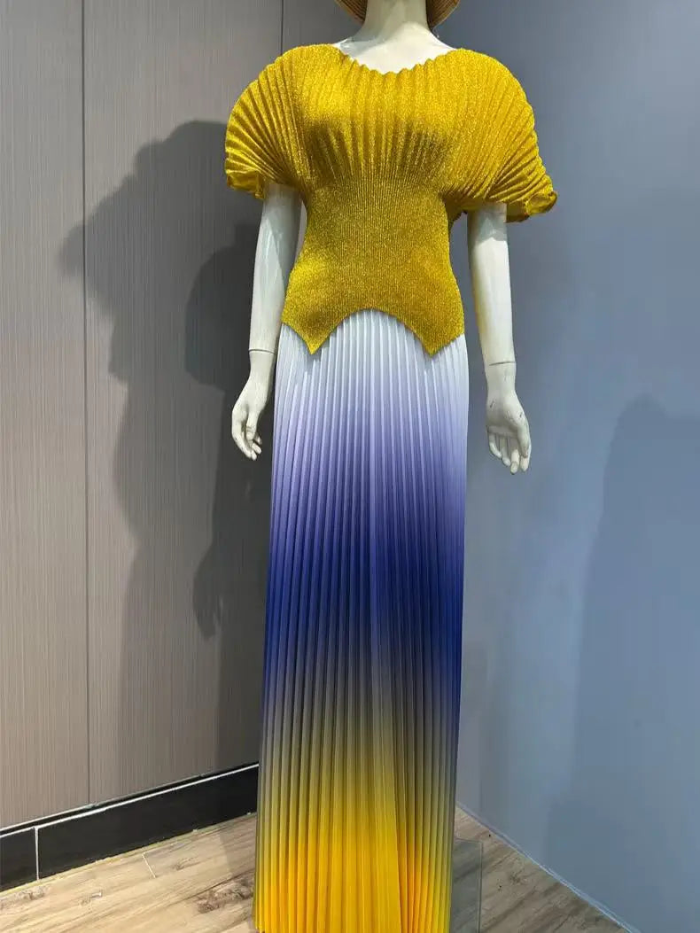 Pleated Free Size Size Women's Skirt and Top Set