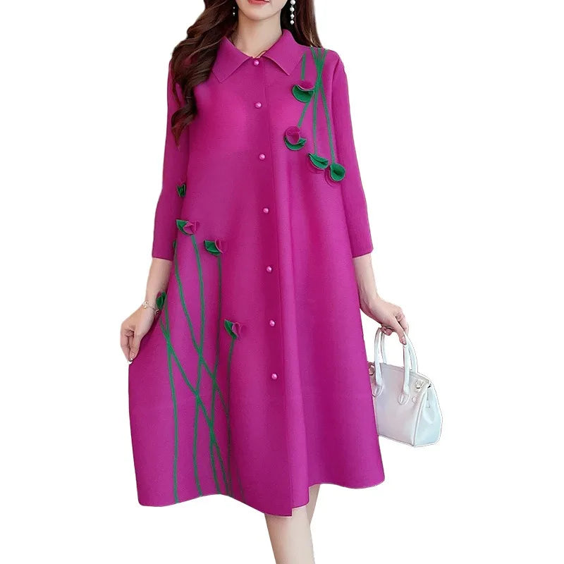 Pleated Women's Spring Cardigan Dress Pleated Dress