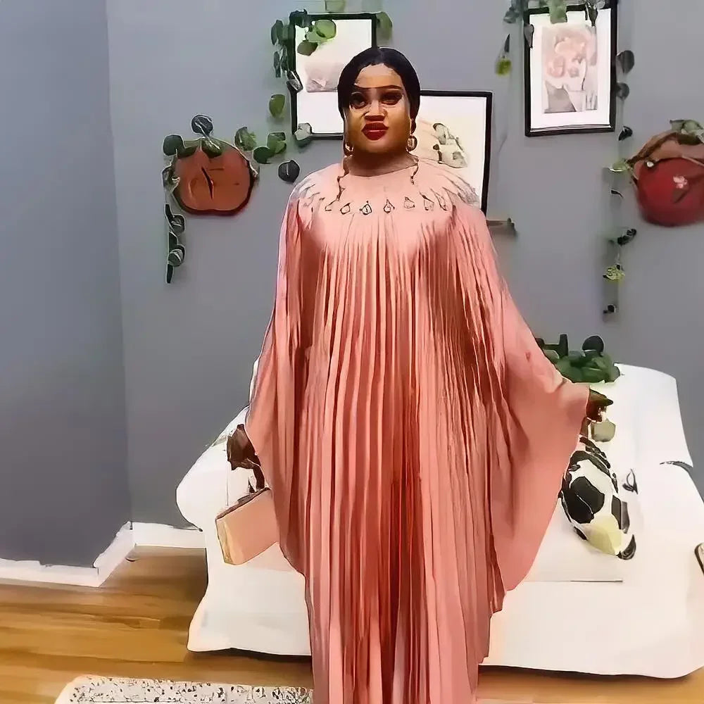 Denicy Plus Size Dresses Long Sleeve Pleated Long Maxi Free SIZE
